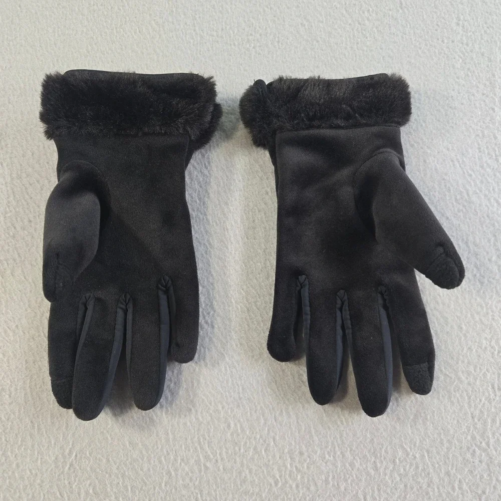Weatherproof‎ Gloves Womens Large Black Faux Suede Faux Fur Trim Elegant Stretch